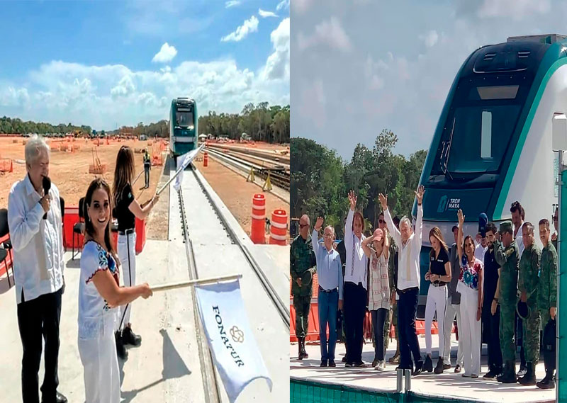 Junto con el Presidente de México, Mara Lezama da banderazo para recibir vagón del Tren Maya