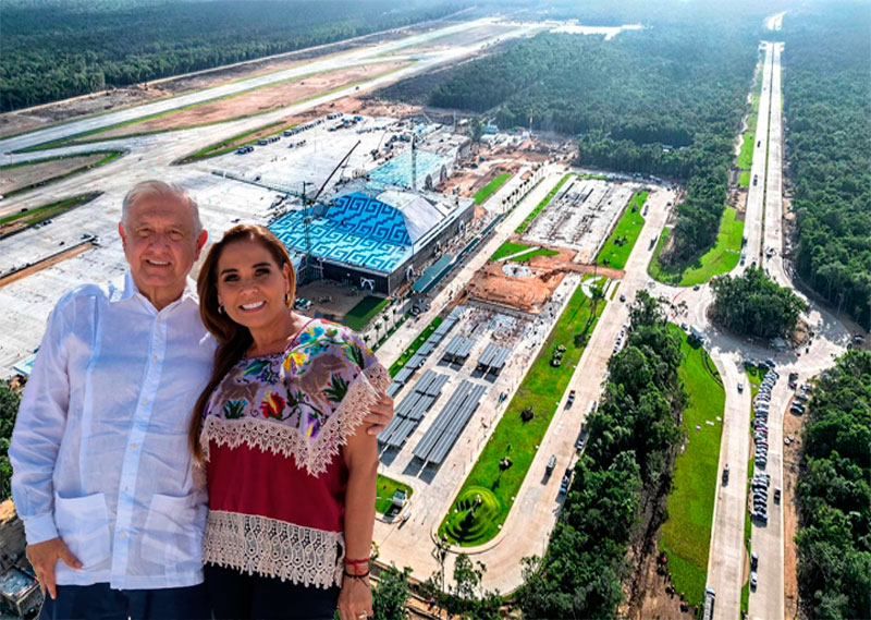 Supervisan AMLO y Mara Lezama avances en el aeropuerto “Felipe Carrillo Puerto” y el Tren Maya