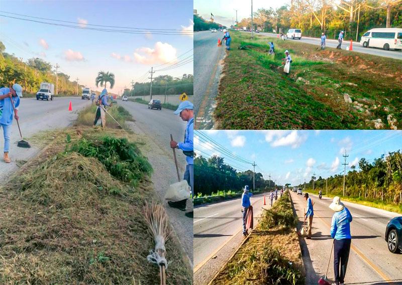 Mantienen carreteras limpias en Solidaridad