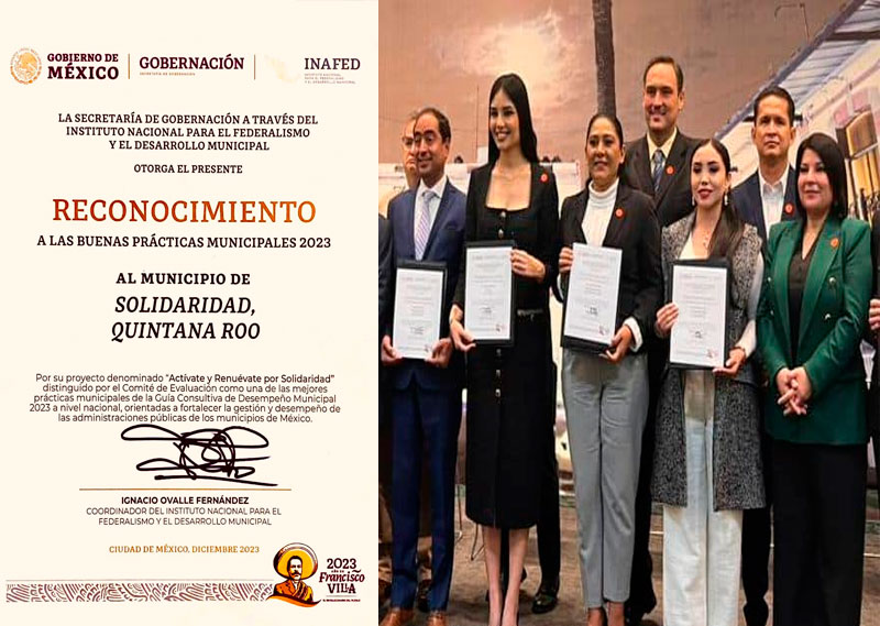 Premian a gobierno de Solidaridad por mejor desempeño en Quintana Roo