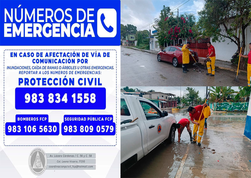 Protección Civil activa brigadas de limpieza ante lluvias en Felipe Carrillo Puerto