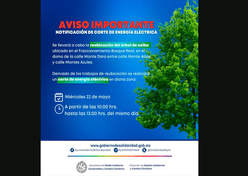 Notificación de corte de energía en Bosque Real