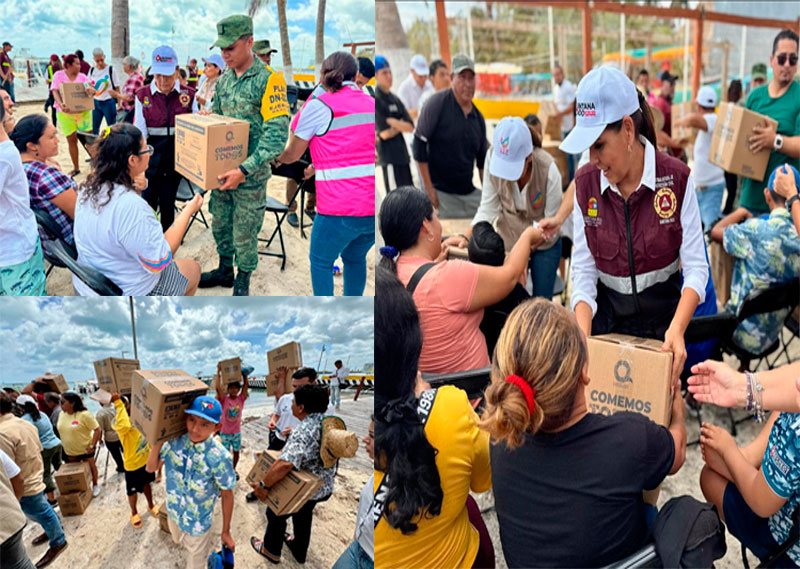 Supervisa Mara Lezama el desahogo de calles y entrega apoyos a pescadores, tras el paso de “Helene”